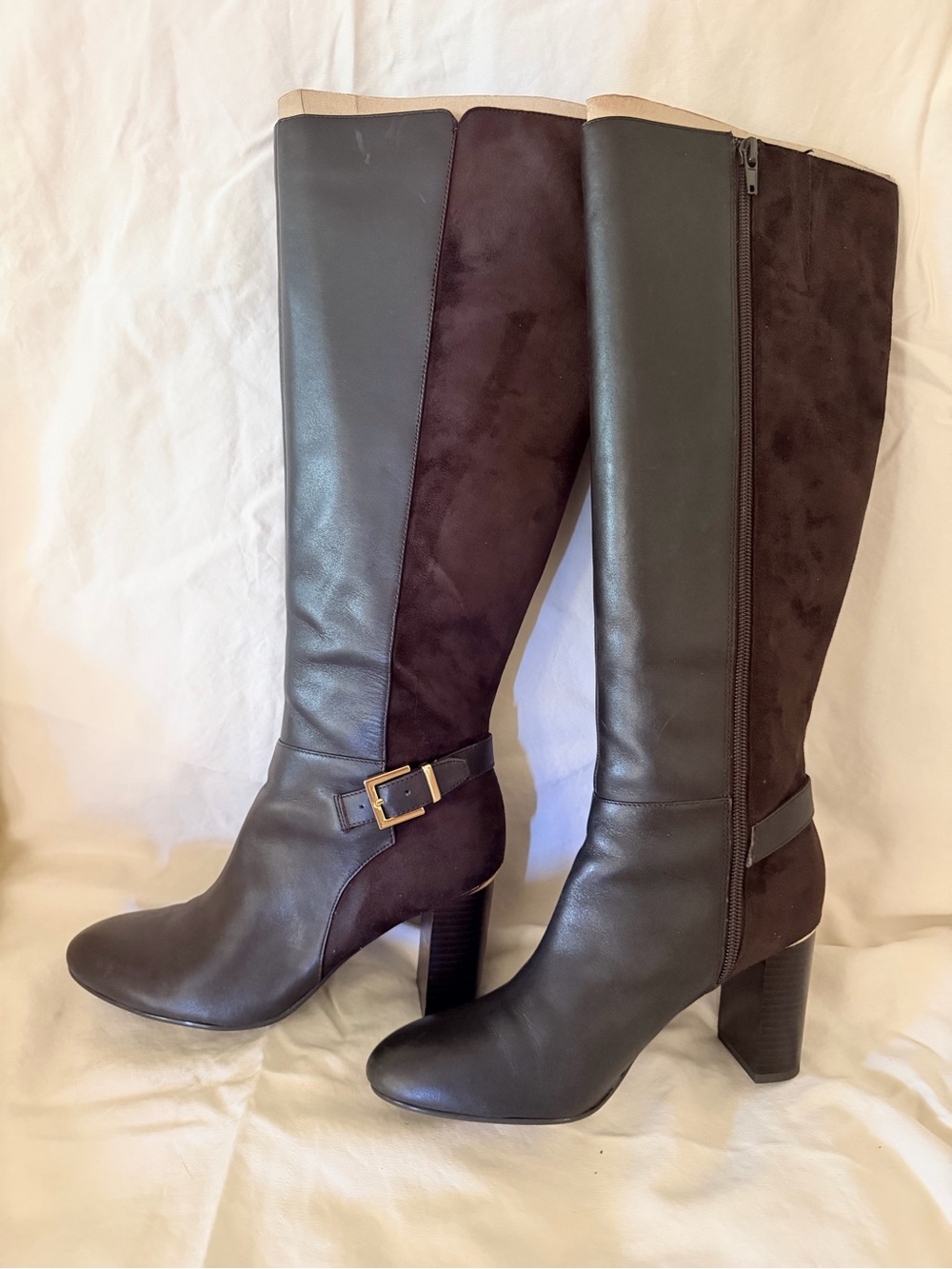 Bandolino Two-Tone Dark Brown Leather and Suede Knee Boots sz 7